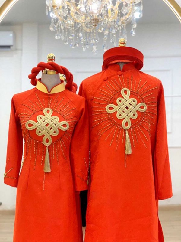 áo dài cưới đỏ cam