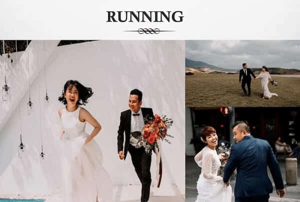 Tạo dáng chụp ảnh cưới chạy cùng nhau