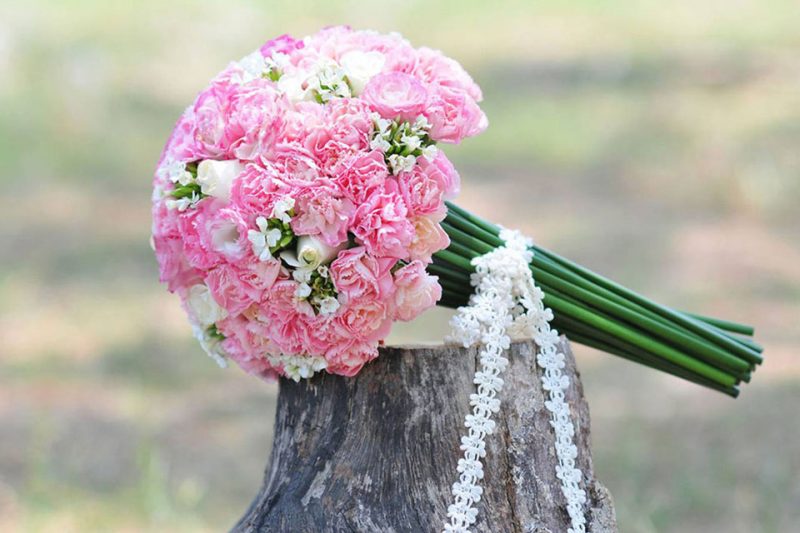 Bó hoa cẩm chướng cầm tay cô dâu