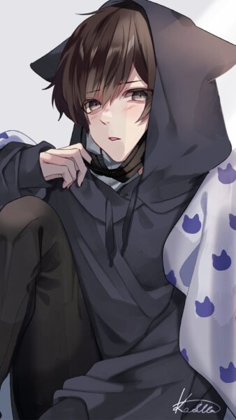hình hình ảnh anime phái nam đem áo khóa ngoài quấn đen
